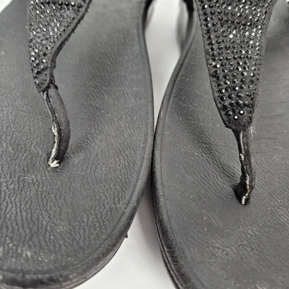 FitFlop LULU Crystal Toe-Post Platform Thong Comfort Sandal All Black 8 EJ8-090